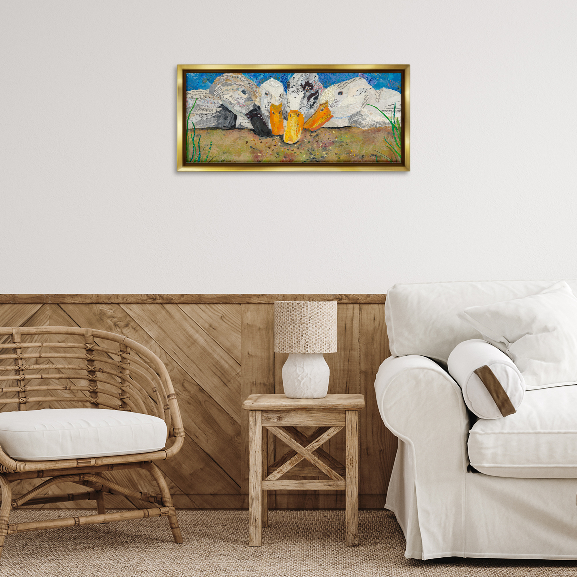 Stupell Industries Just Ducky Collage Animals Painting Gold Floater Framed Canvas Art Print Wall Art, 25 x 11