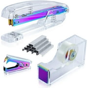 SEAKOS Dream Color Acrylic Stapler Set,Desk Stapler,Office and Home Stapler,Students Stapler,Tape Dispenser,Stapler Remover,Free 1000pcs 26/6 Staples——Multicolor