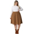 thumbnail image 3 of DARING DIVA Women's Plus Elastic High Waist Corduroy Skirt with Pocket 2X Dark Brown, 3 of 6