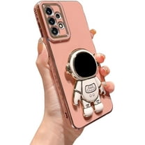 Cute Astronaut Stand Holder Phone Case for Samsung Galaxy A53 5g 6.5 inch Luxury Electroplated Hearts Cover with Camera Protection Soft Silicone Shockproof Kickstand Bumper (Pink)