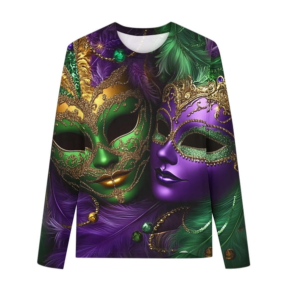 Penkiiy Carnival Blouse Boys Girls Mardi Gras Fashion Printing Casual Round-Neck Long Sleeve T-shirt Blouse 3 Years Purple