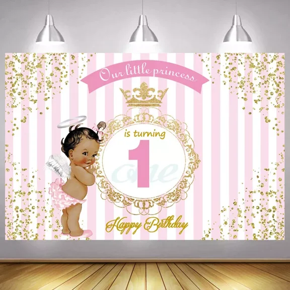 1st Backdrop Girls Princess One Birthday Baby Shower Photo Background Banner 5x3ft