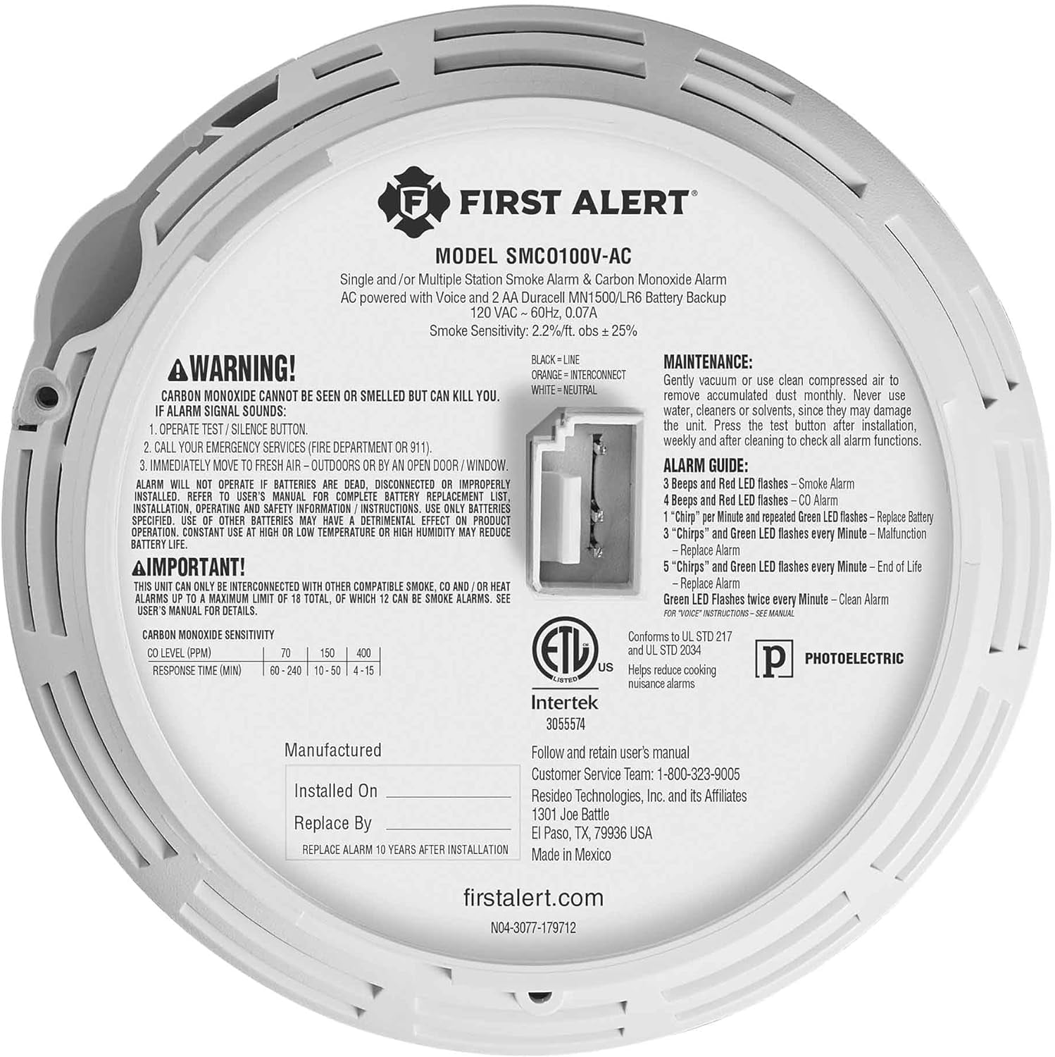 BRK 6 PK With Voice Hard-Wired w/Battery Back-Up Photoelectric Smoke and Carbon Monoxide Detector