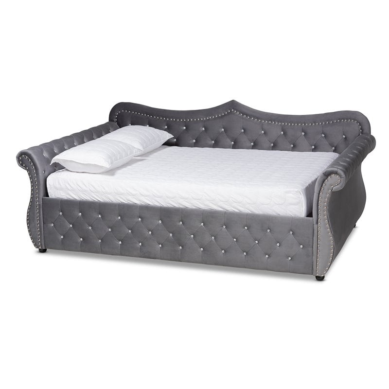 Baxton Studio Abbie Gray Velvet Crystal Tufted Full Size Wood Daybed