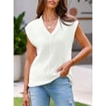 thumbnail image 3 of Summer Womens V Neck Cap Sleeve Tops Casual Loose Fit Knit Lightweight Going Out Sweater Pullover Top, 3 of 6