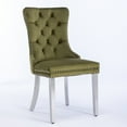 thumbnail image 4 of Set of 2 Velvet Dining Chairs with High Backrest, Modern Mid-Century Style Upholstered Chairs with Stainless Steel Legs, Olive Green and Silver for Kitchen or Dining Room, 4 of 9