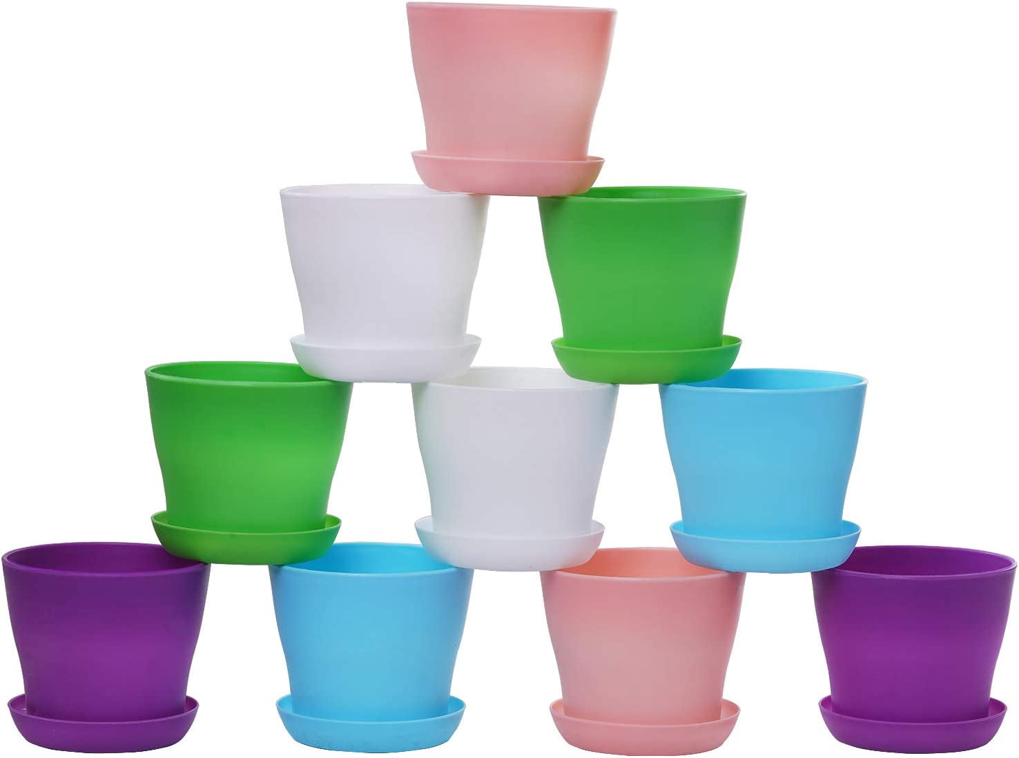 5.5" Plastic Plant Pots 8-Pack, Medium Flower Planter with Drainage Hole and Saucer, Classic Indoor Outdoor, Plant Pots for Orchid, Peace Lily, Spider Plant, Snake Plant and All House Plants
