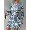 thumbnail image 4 of Women's Floral Print Off Shoulder Long Sleeve Mini Dress Blue M, 4 of 8