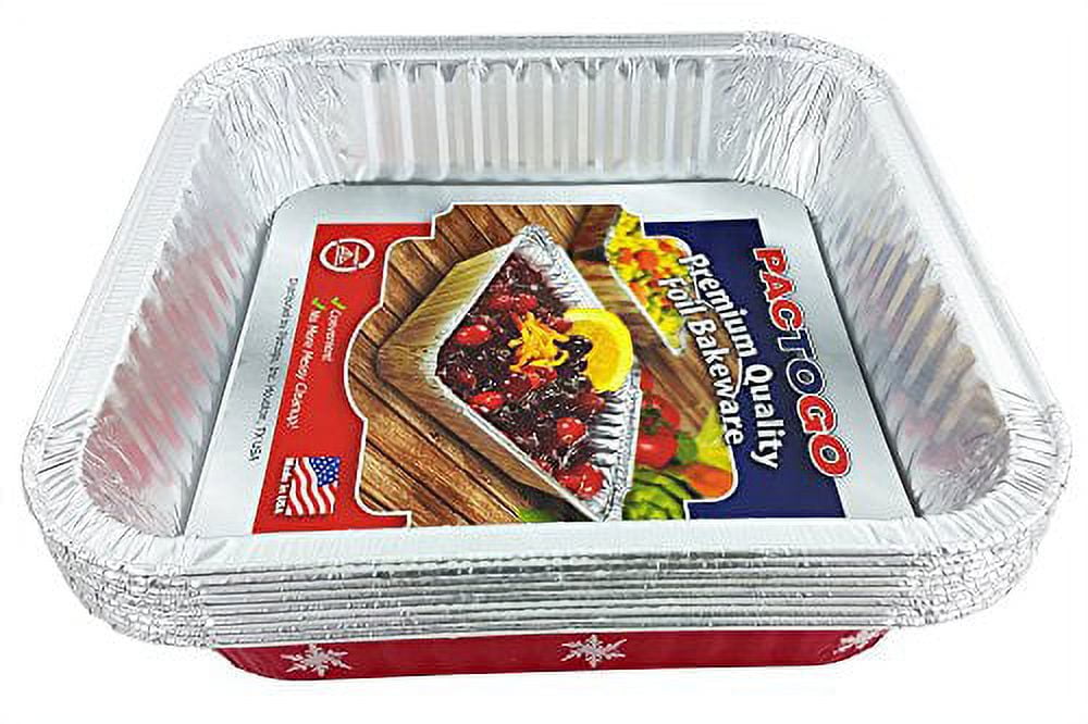 Durable Packaging 8 x 8 Square Disposable Aluminum Holiday Cake Pan with Clear Dome Lid #9101x (10)