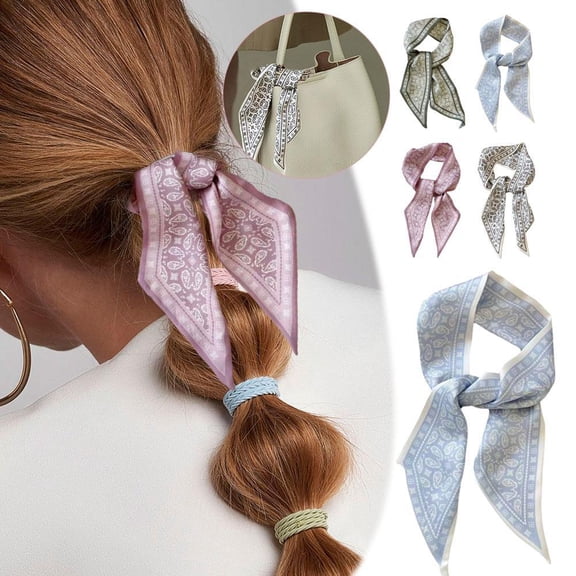 3pcs Cashew Silk Scarf Vintage Headband Tied with Ponytail and Braided Bow