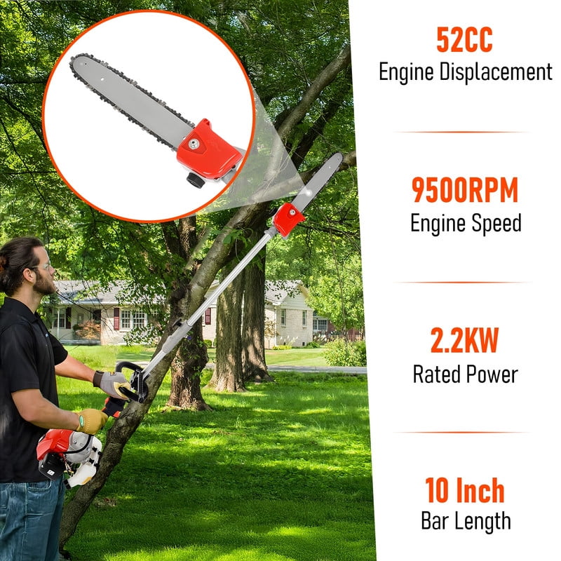 Floseru 5 in 1 Weed Wacker Gas Powe, 52CC 2-Stroke String Trimmer/Edger, Pole Saw, Hedge Trimmer and Brush Cutter Blade with Extension Pole – Gas Powe Yard Tool for Landscaping