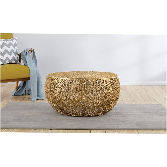 JERFIT Modern Round Gold Aluminum Coffee Table for Living Room, Contemporary Accent Center Table with Sleek Metal Design