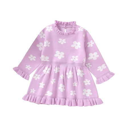 

Gunia Girls Dresses Baby Toddler Kids Long Sleeve Sweaters Warm Skirt Cotton Cute Floral Elegant Dress 18-24 Months