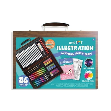 Art 101 Illustration Wood Art Set, 86 Piece, Multifunctional Sets, for Child Ages 8 