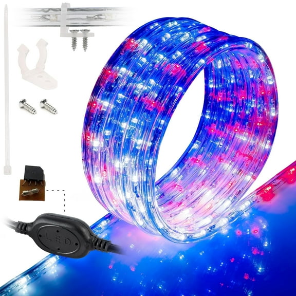 WYZworks 108LEDs 10ft LED USA Patriotic American Red White Blue Outside Rope Lights, Outdoor ETL Certified Waterproof Permanent 360 Degree Light, Flexible Tube, Connectable, Palm Tree Exterior