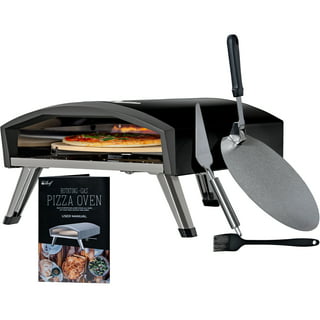 Flame King Lehava 14 in. Portable Propane Outdoor Pizza Oven and 360-Degree Rotating Nonstick Stone, Black