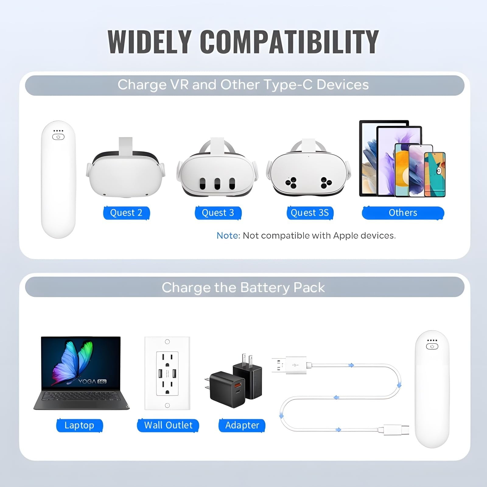 Battery Pack for Oculus Quest 2/3/3S, 5000mWh Extended Battery for Meta Quest 3 Accessories, 18.5W Fast Charging VR Headset Battery Pack, Lightweight and Portable Charger for Extra 2-4H Playtime