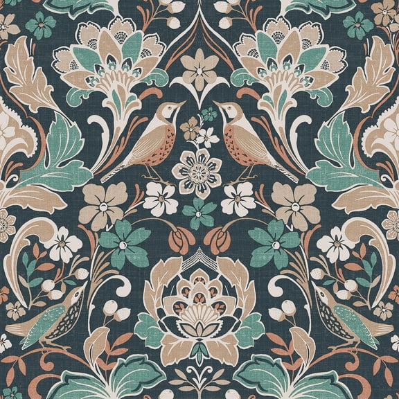 Arthouse Birdy Navy Nuthatch Floral Wallpaper