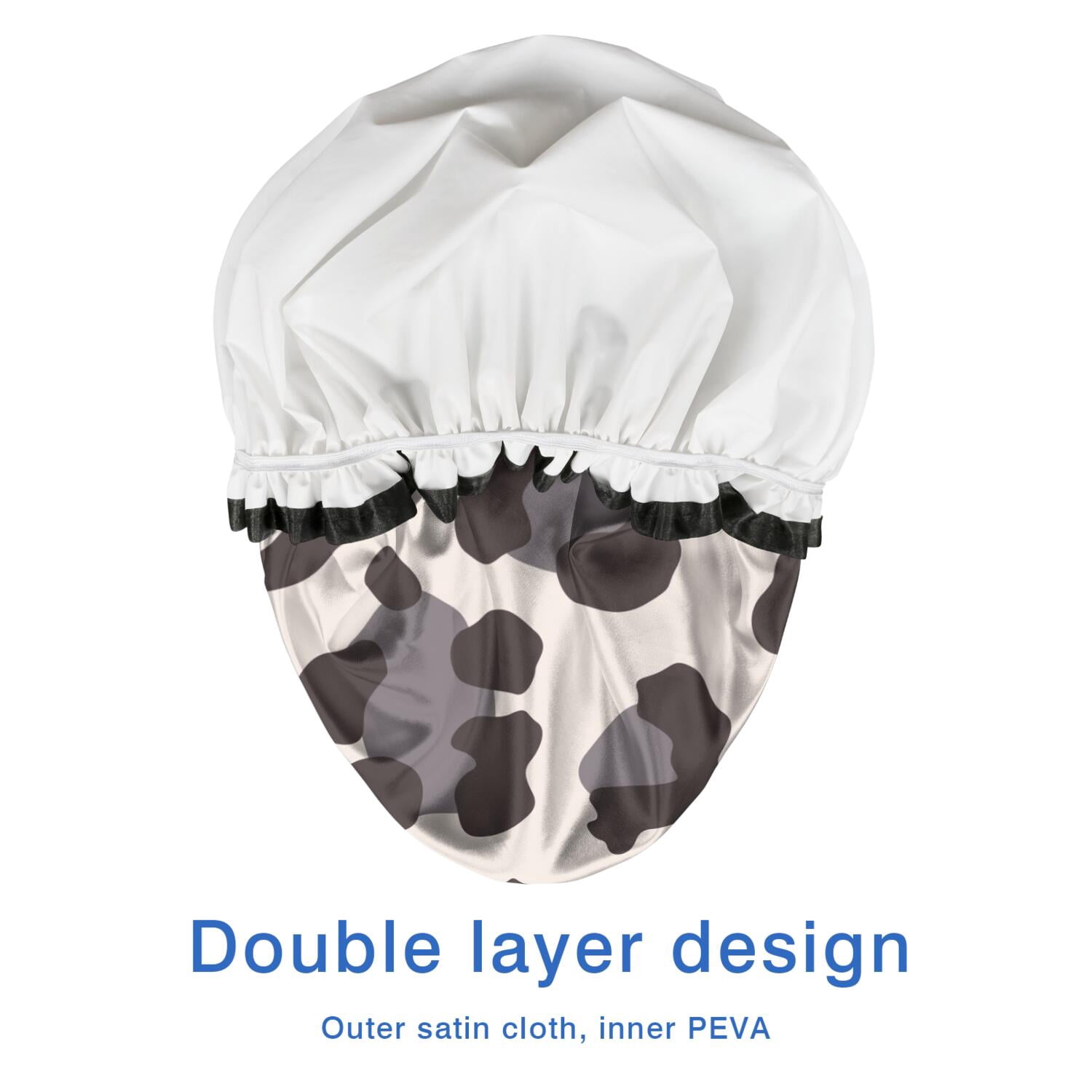 Shower Caps,Beige and Black Of Leopard Print Waterproof Shower Cap for Women 4 Pieces,Double Reusable Hair Cover for Shower PEVA Elastic Stretch Hem