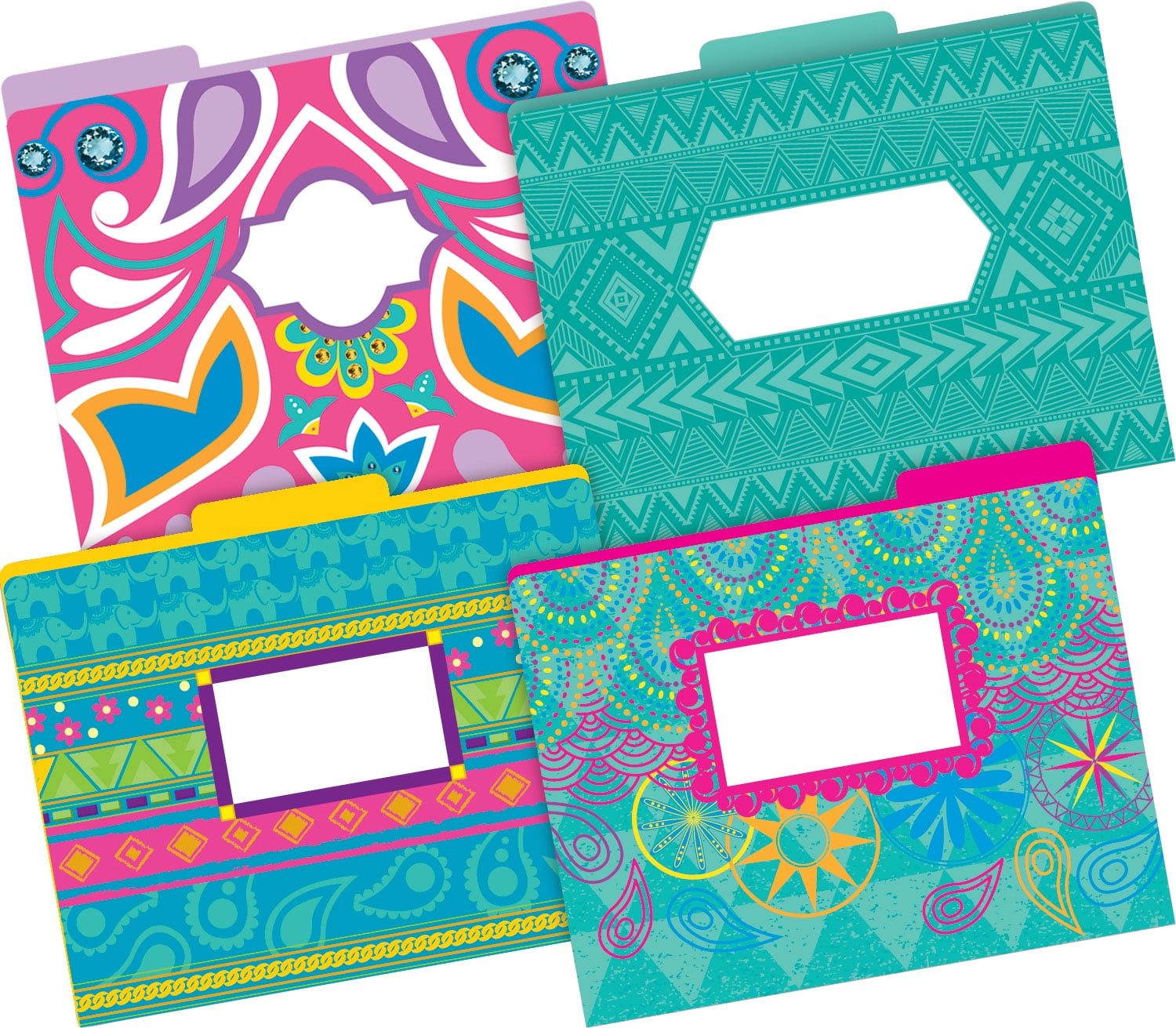 Barker Creek 12 File Folder, 30 Peel & Stick Library Pocket Set - Bohemian (BC3539)