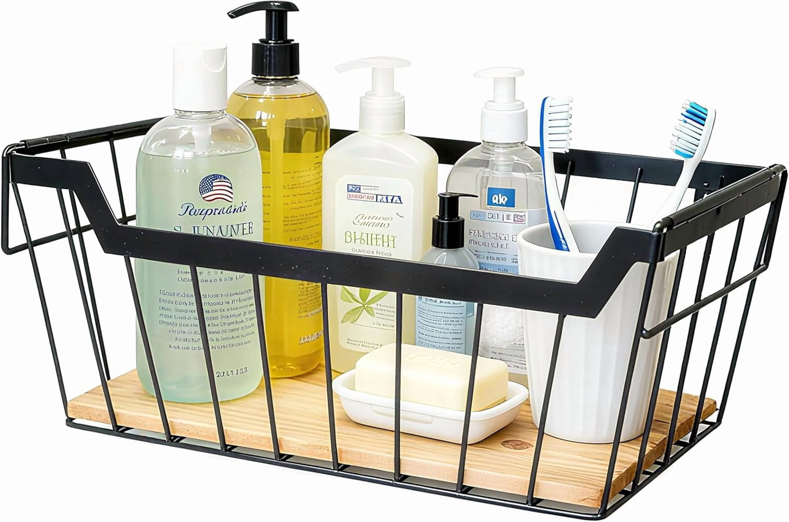 RGHJAR-Metal Wire Basket with Handles Storage Organizer Stackable Organizing bin for Cabinet Shelf Countertop Under Sink Pantry for Kitchen,Bathroom,Laundry Closet, 1 Pack