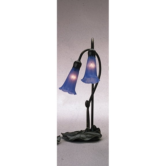 Meyda Tiffany 13064 Blue Pond Lily - 2 Light Accent Lamp   Mahogany Bronze Finish with Blue Glass