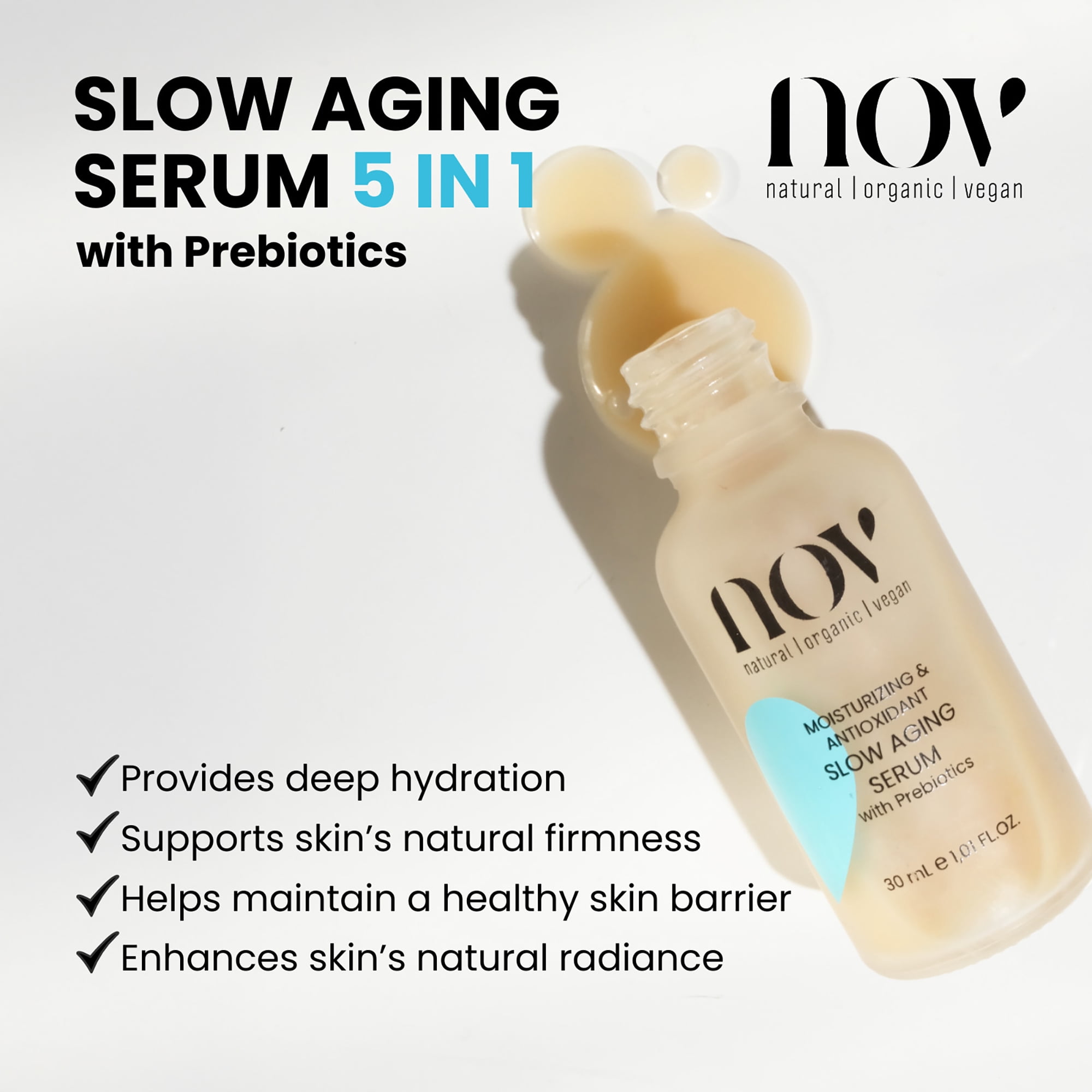 NOV Natural Organic Vegan Slow Aging Serum, Face Serum, 1.01 oz