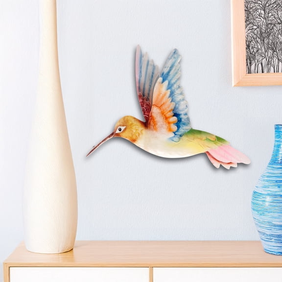 Eangee Home Design Hummingbird Wall Decor White Red And Blue, Capiz and Metal, Indoor / Outdoor Safe, 12x1x12 Inches