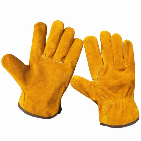 Men's Waterproof Cowhide Leather Work Gloves, Golden Yellow, 9.84 In Length, 1 Pair, 0.35 lb Weight