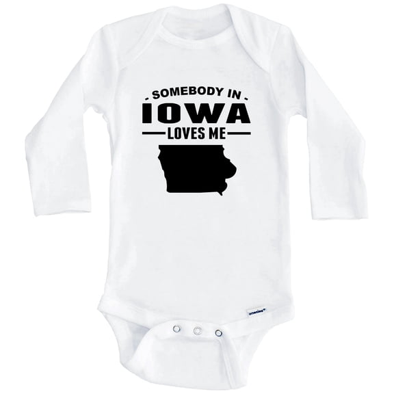 Somebody In Iowa Loves Me One Piece Baby Bodysuit - Iowa Baby Bodysuit (Long Sleeve), 0-3 Months White