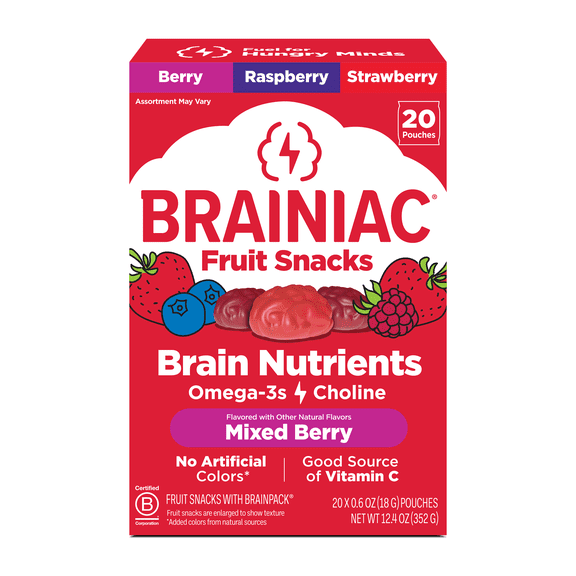 Brainiac Fruit Snacks with BrainPack, Mixed Berry Flavor, 20 Count