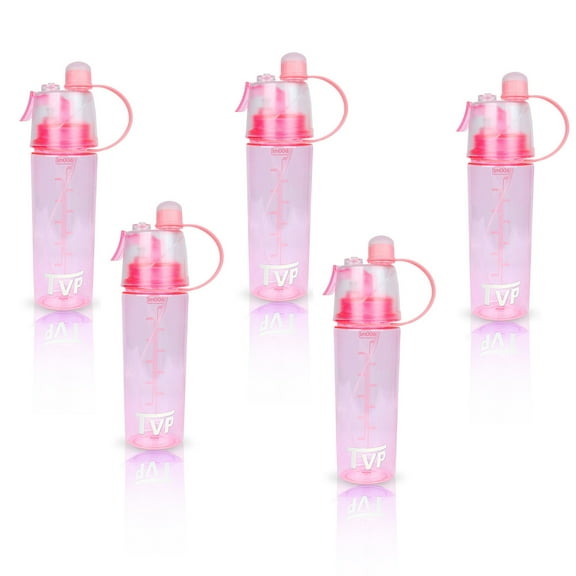 TVP Mist Spray and Sip, 2 in 1 Water Bottle for Sports & Outdoor Use, 20oz Pink 5 Pack