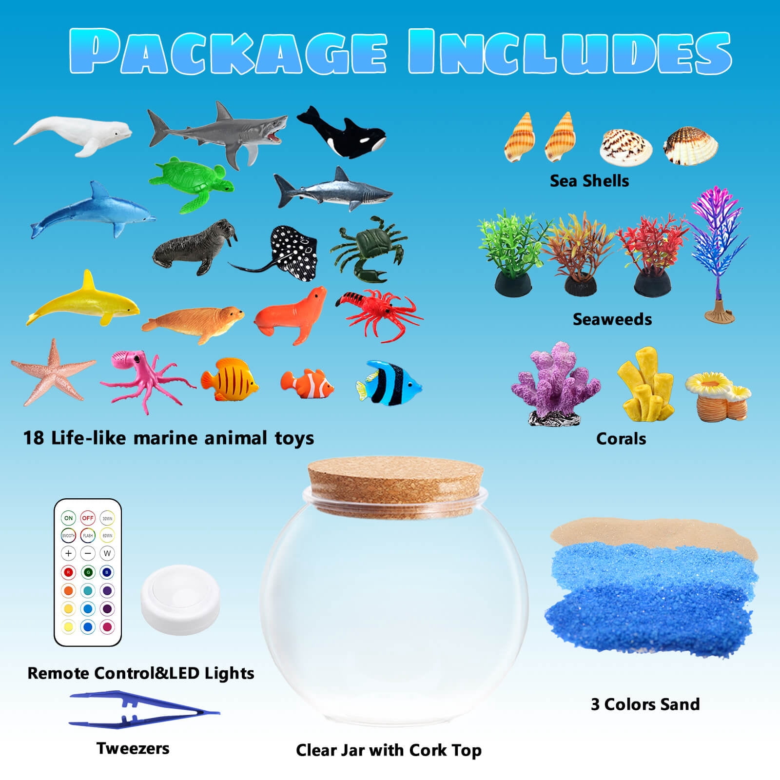 Ocean Light Up Terrarium Craft Kit for Kids - LED Night Light Birthday Gift for Boys & Girls Ages 4 5 6 7 8-12, Ocean Themed Toys for Kids