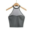 thumbnail image 4 of Jewelreauty High Neck Tank Tops for Women Sleeveless Mesh Slim Fit Basic Blouses Summer Trendy Tee Shirts (M, Gray), 4 of 9