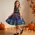thumbnail image 4 of Girls' Halloween Zip Dress Spooky Tree Bat Print Sleeveless Round Neck Satin Bow Belt Flared Swing Skirt Kids Party Costume for Girls 4-14Y, Halloween Costumes for Girls Multicolor 4 Years, 4 of 8
