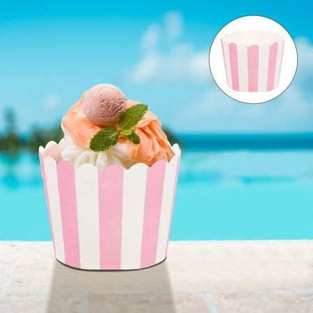 WHAMVOX  100 Pcs Decorative Cake Holders Bakery Muffin Dessert Cups with Lids Pink