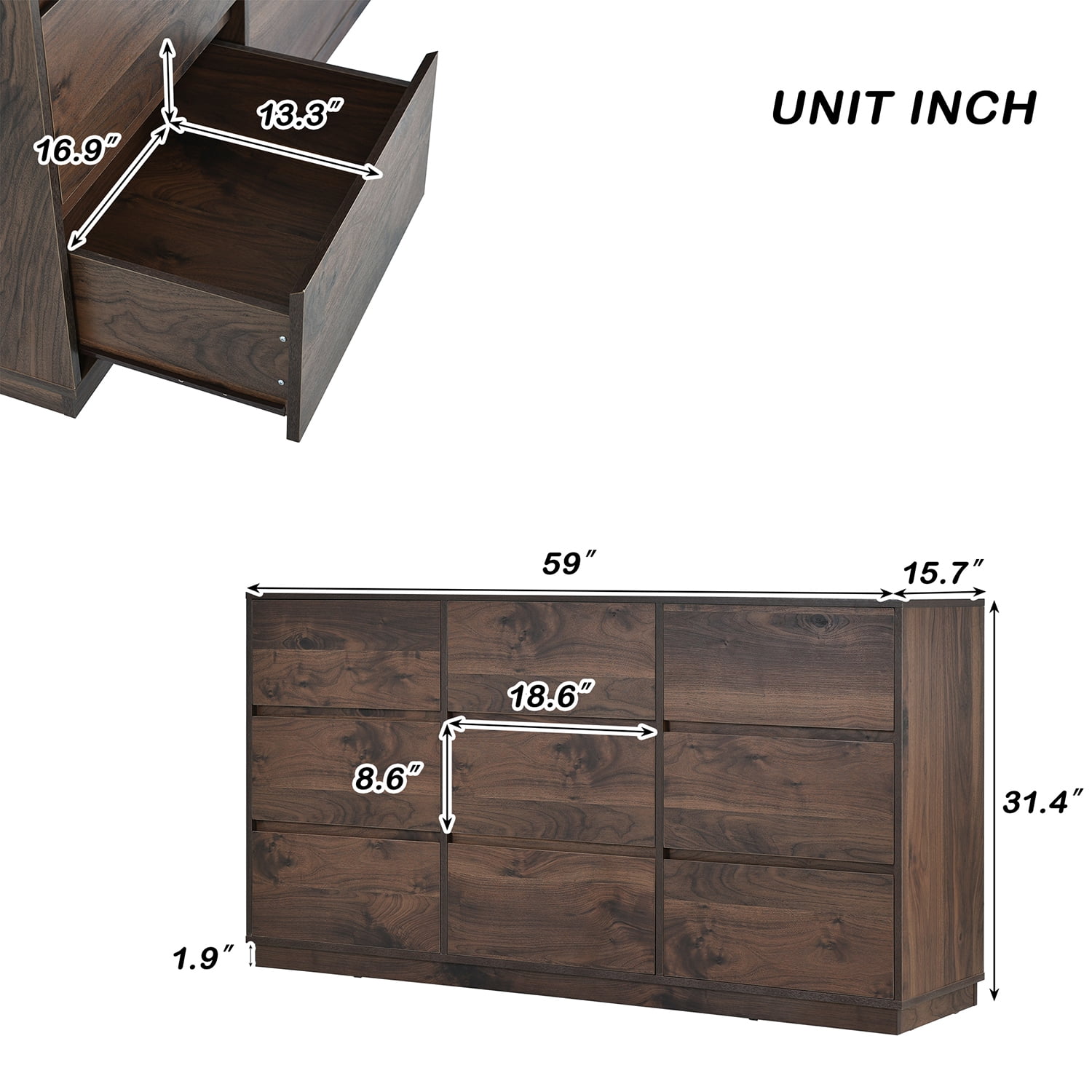Kadyn 3 Pieces Walnut Bedroom Sets Queen Size Platform Bed, Queen Bed with Storage Bench, Solid Wood Nightstand and 9-Drawer Dresser for Bedroom Kadyn 3 Pieces Walnut Bedroom Sets Queen Size Platform Bed, Queen Bed with Storage Bench, Solid Wood Nightstand and 9-Drawer Dresser for Bedroom
