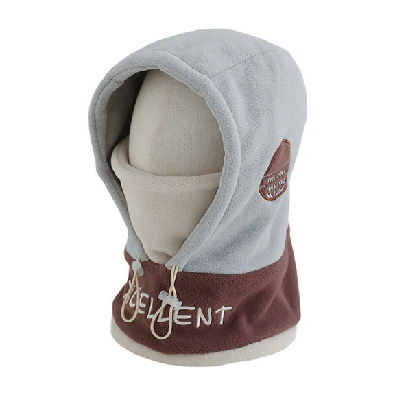 AWZXDE Childrens Winter Hats Windproof Ear Cover Thickened Integrated Hat Scarf And Piece One Body Wool Warm Cap Grey