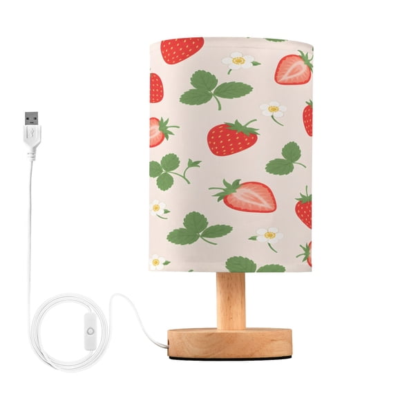 Strawberry Cute Table Lamp, Fully Dimmable Nightstand Lamp with USB and Linen Fabric Shade, Modern Gifts for Bedroom, Living Room, Office