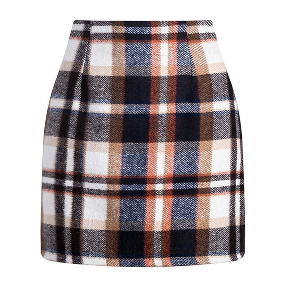Homenesgenics Skirt for Women Plus Size Women's Fashionable Casual Plaid Printed High Waisted Tight Wool Skirt Brown M