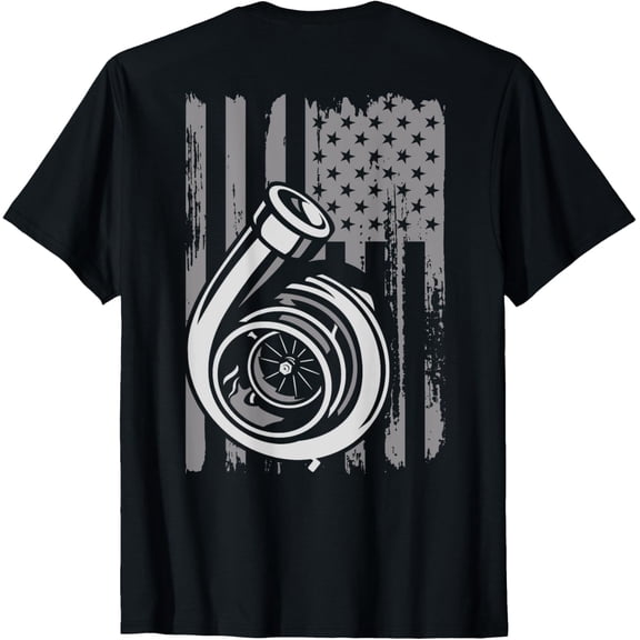 Turbo US Flag Tuner Car Guy Car Enthusiast Racing Drifting T-Shirt Men women T-shirt black, gift. Sizes: S, M,L, XL, 2XL, 3XL, 4XL