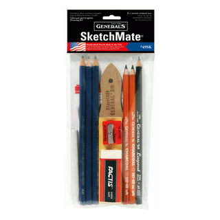 Generals Charcoal Drawing Set, White/Black, Set of 4 Pencils and 1 Eraser 