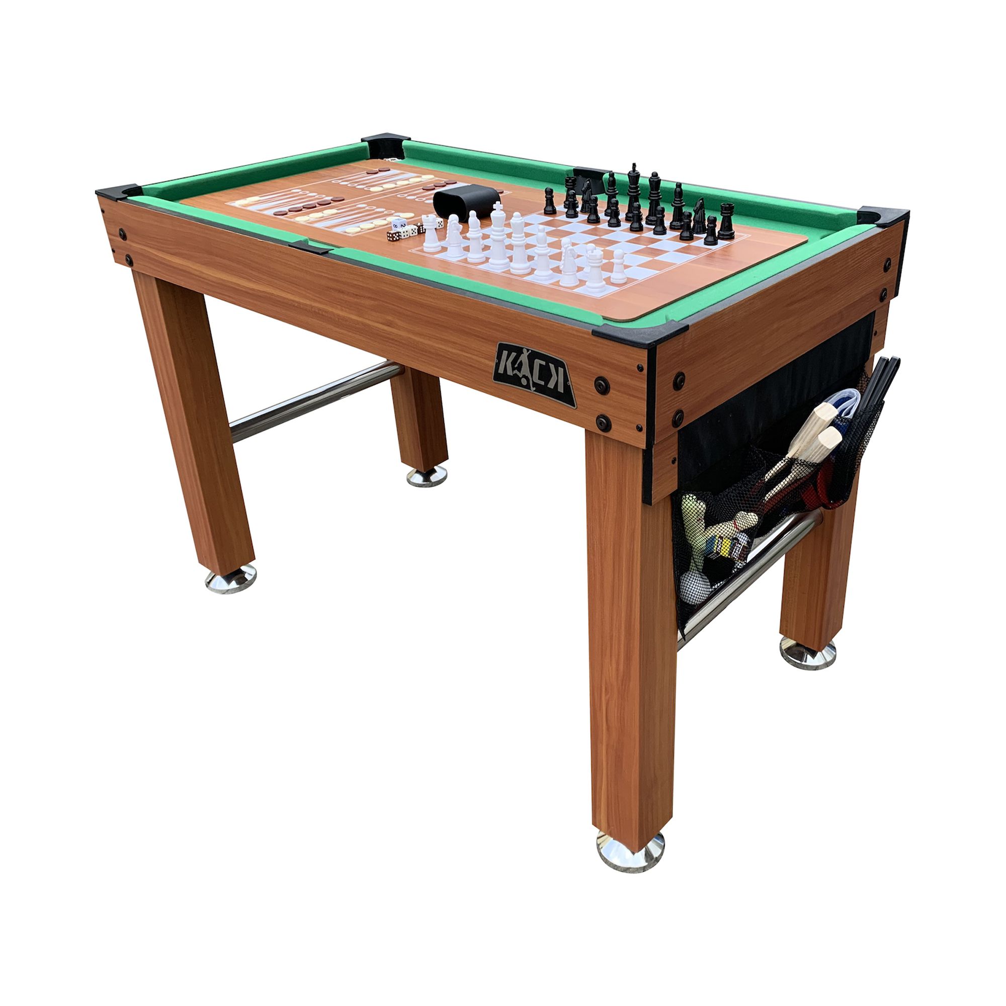 KICK Defender 48″ 10-in-1 Multi-Game Table (Brown) - Combo Game Table Set - Foosball, Billiards, Glide Hockey, Ice Hockey, Table Tennis, Chess, Backgammon, Draughts, Bowling, Shuffleboard for Family