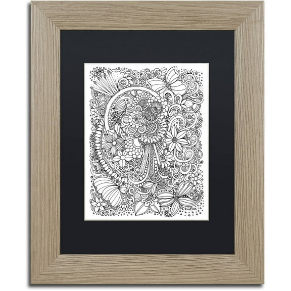 Trademark Fine Art "Zendoodle 8" Canvas Art by KCDoodleArt Black Matte, Birch Frame