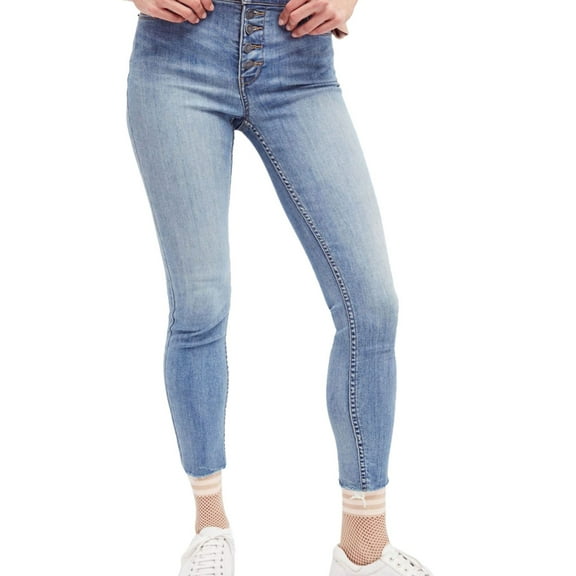 Free People Womens Reagan Raw-Hem Skinny Fit Jeans, Blue, 24