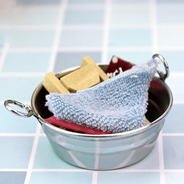 1/12 casa de en miniatura para lavar de lata, de herramientas de lavandería, juguetes para juegos para yotijar Tina de lavado de casa de muñecas Mini
