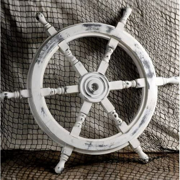 Wooden Ship Wheel (Antique White) - (36 Inches)