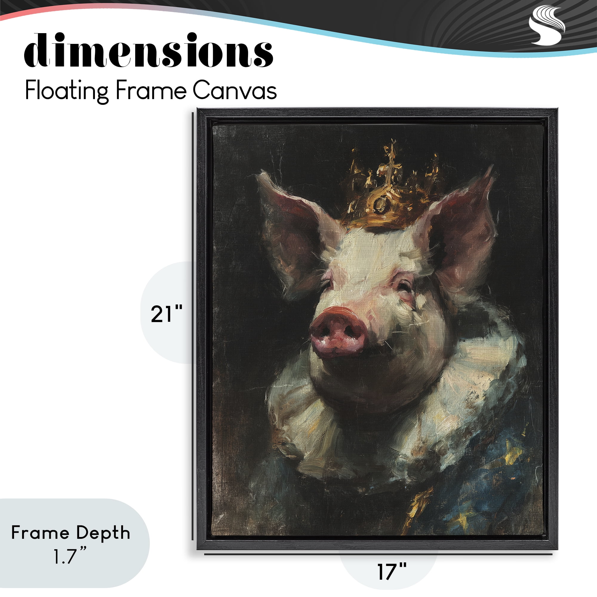Stupell Industries Crowned Imperial Pig Black Framed Floater Canvas Wall Art, design by Svetlana Aleynikova