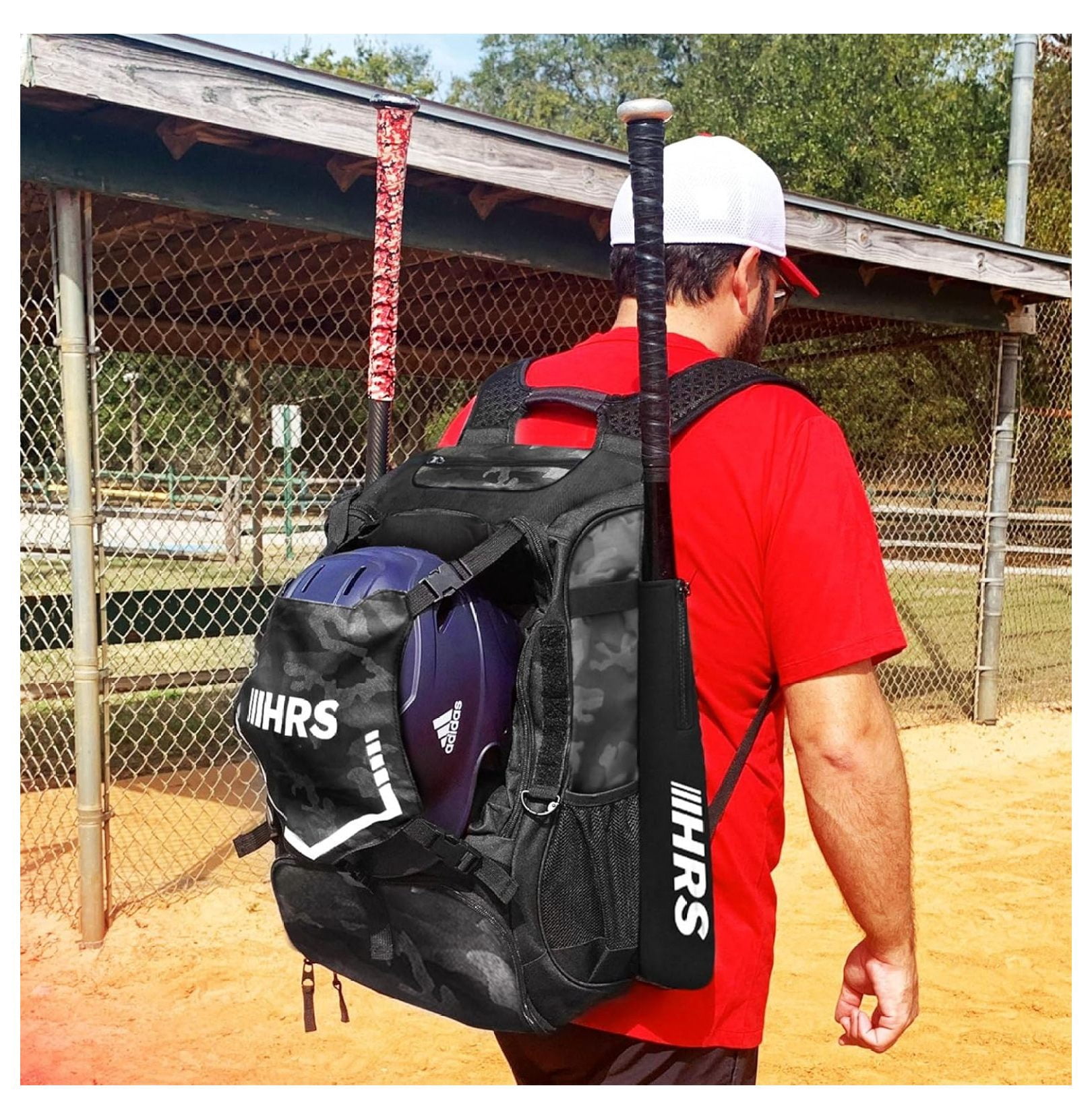 Baseball Bag, Softball Bat Bag for Youth & Adult. Holds 4 Bats, Glove, Water Bottle, Shoe Compartment, Helmet, Fence Hook for Equipment & Gear