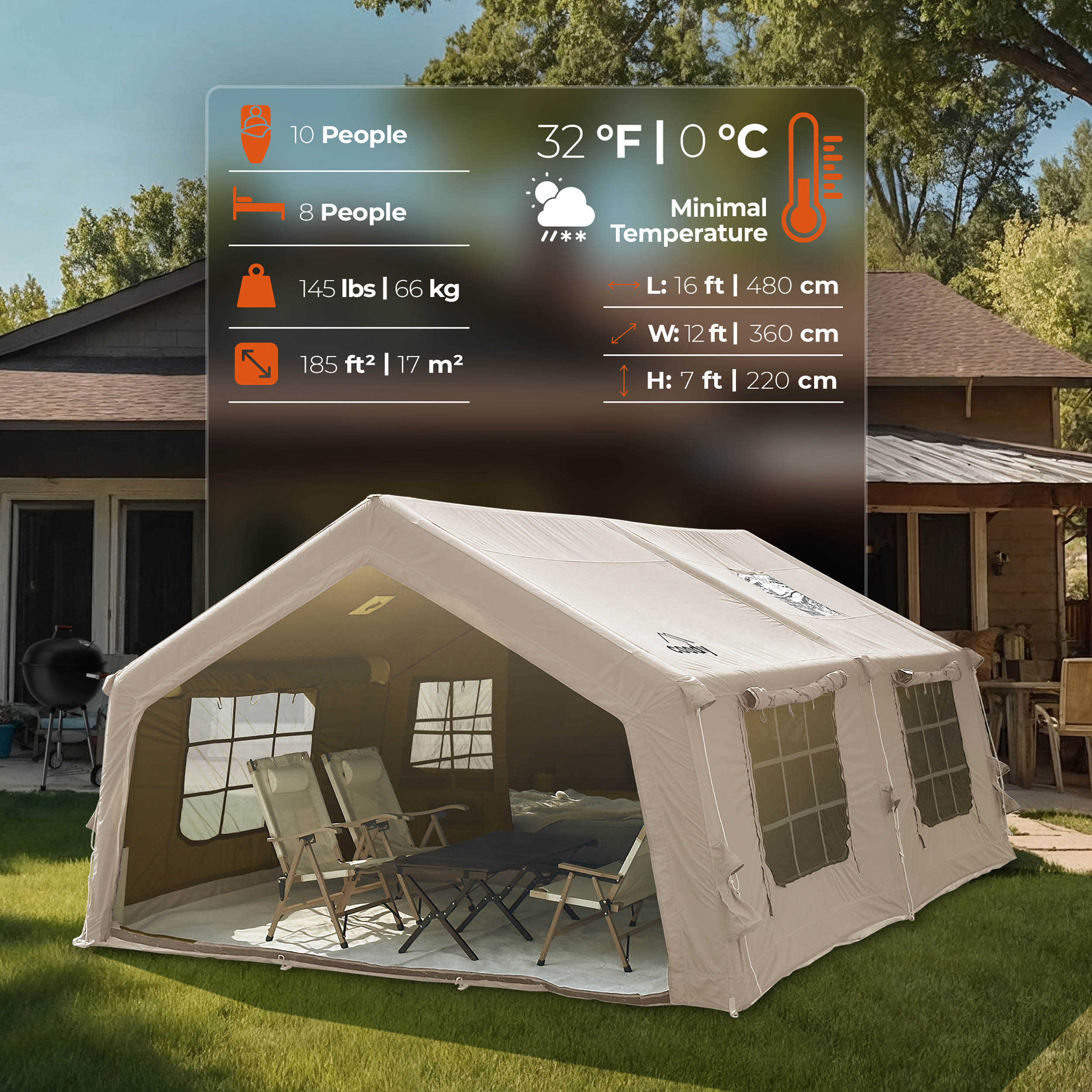 Coody 17.2 (Begie, Large) Inflatable Tents for Camping with Stove Jack, 2-10 Person Luxury Canvas Blow Up Tent, 2 Room, Easy Setup Large Inflatable House with Pump